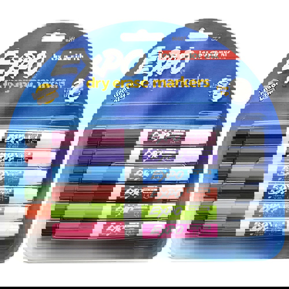 Low-Odor Dry-Erase Marker, Fine Bullet Tip, Assorted Colors, 12/Set